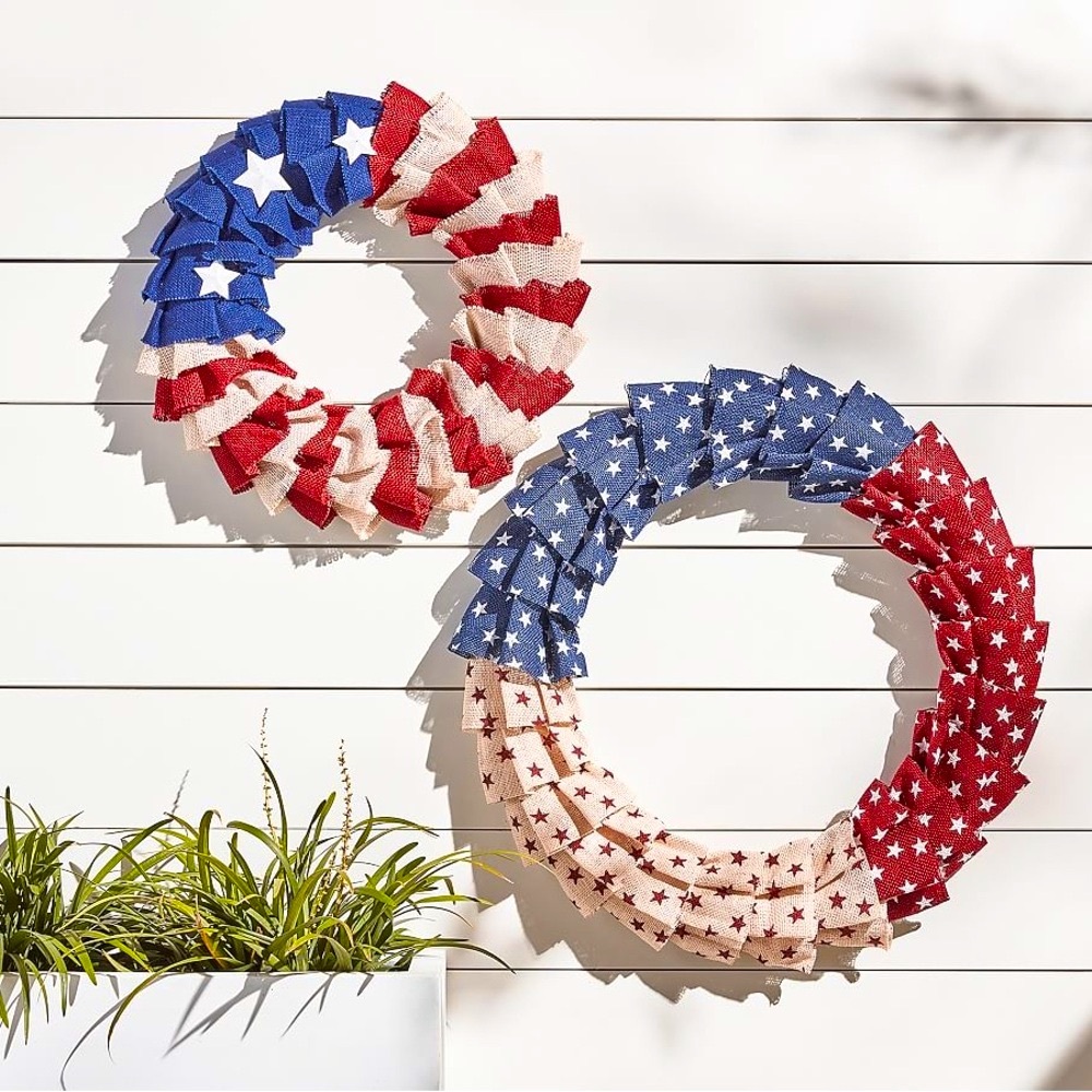 LAST ONE!! New Pottery Barn Burlap Liberty Wreath, Red White & Blue, 16” D